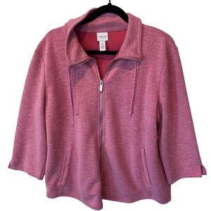 Weekends by Chicos Ribbed‎ Full Zip Collared Jacket Women's Size 2 (large)